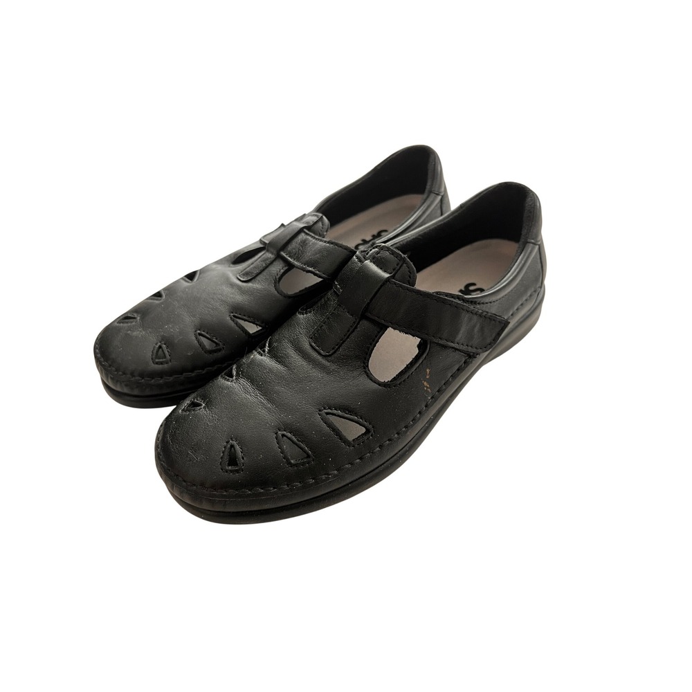 SAS Tripad Comfort Mary Jane Shoes Black Leather Cutout T-Strap 8.5 M USA